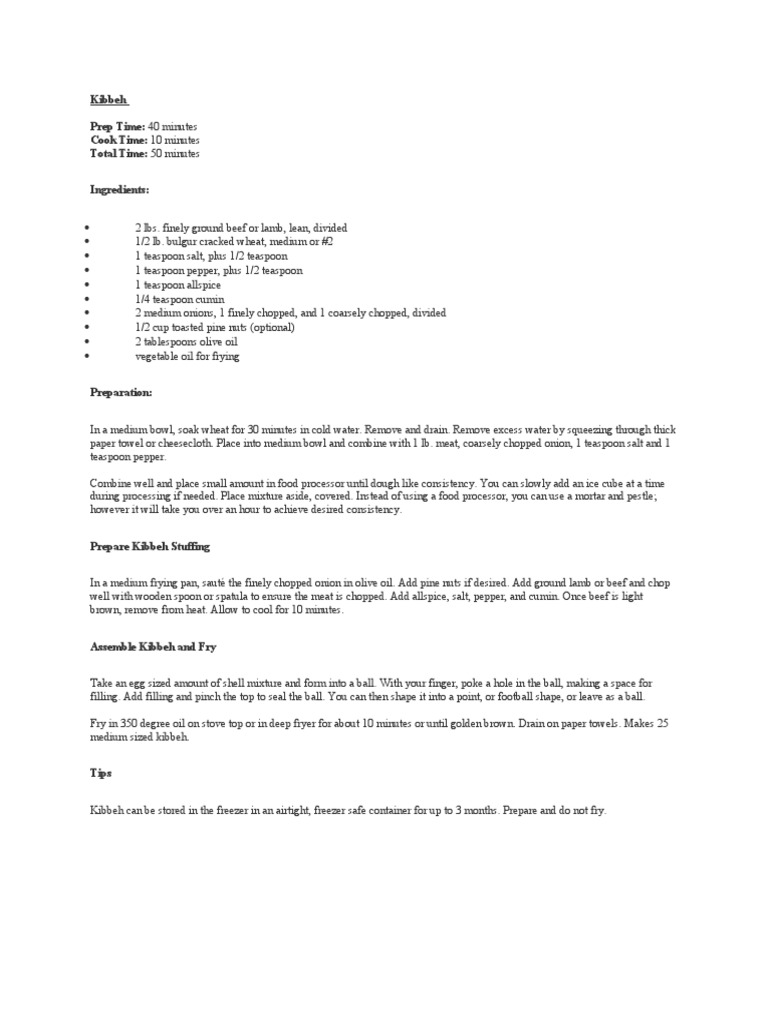 Authentic Kibbeh Recipe Guide | PDF