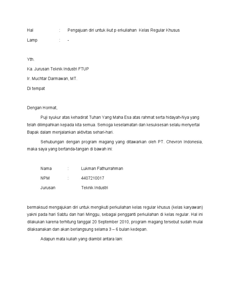 Contoh Surat Permohonan Pindah Kuliah