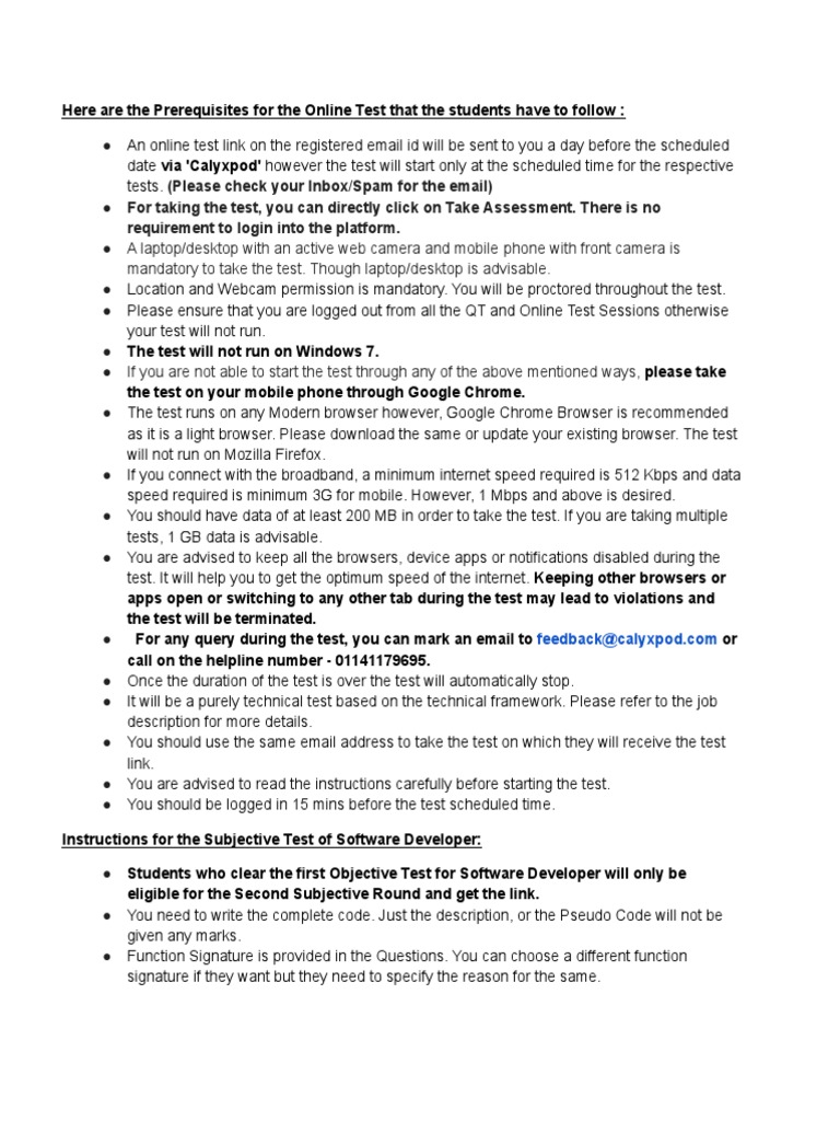 Test Instructions | PDF | Online And Offline | Programmer