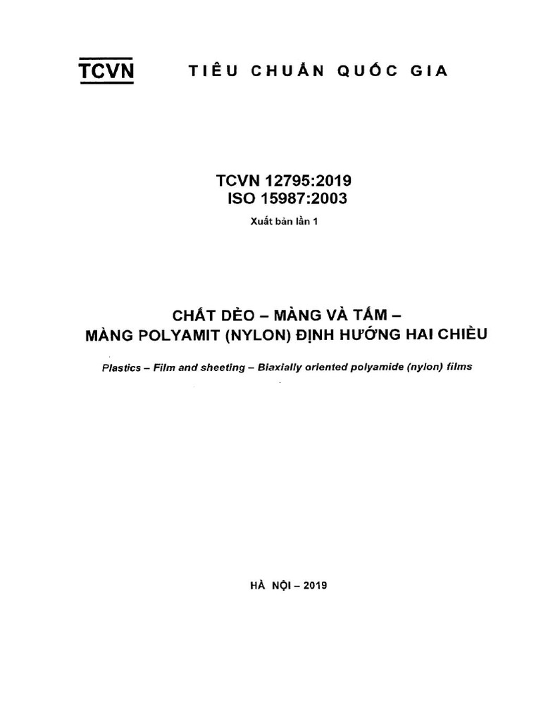 TCVN 12795-2019 (ISO 15987-2003) Chất dẻo - Màng và tấm - Màng polyamit ...