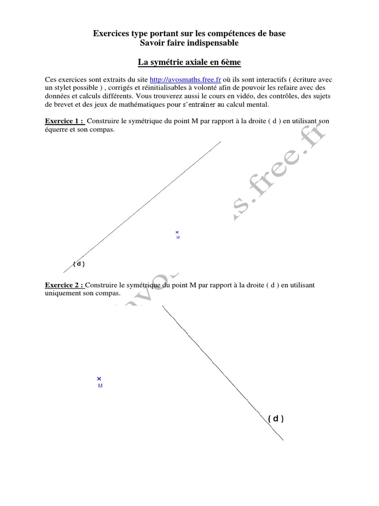 Exercice Symétrie Axiale 6ème Avec Corrigé Pdf 6eme Exercices Maths Symetrie Axiale Exos | PDF