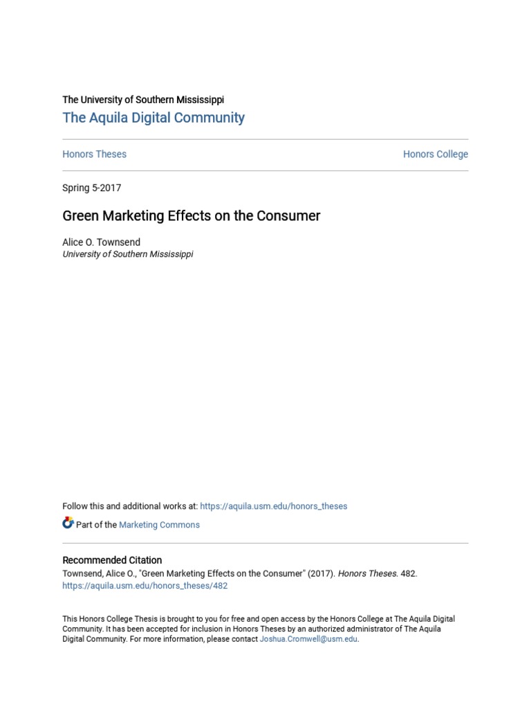 Green Marketing Effects On The Consumer | PDF | P Value | Student's T Test