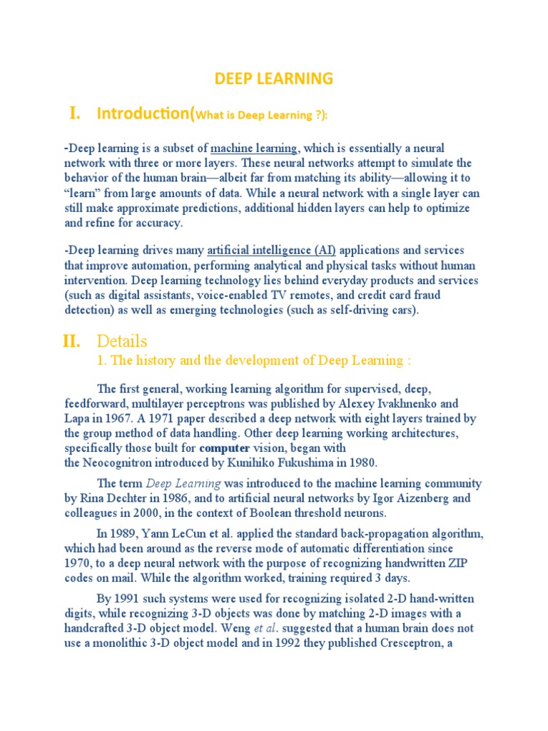 Deep Learning I. Introduction (: 1. The History and The Development of ...