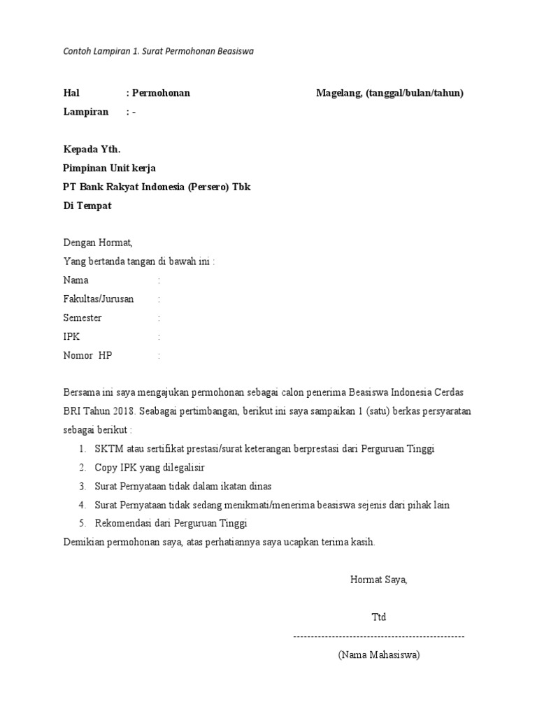 Permohonan Beasiswa BRI 2025 | PDF