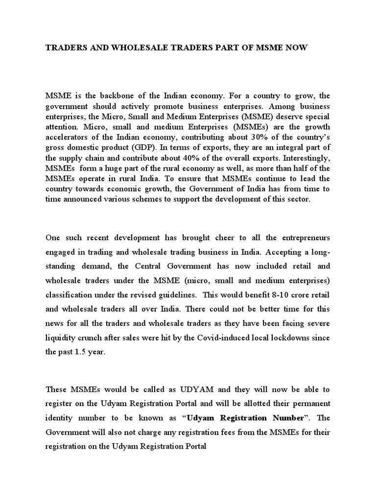 MSME Inclusion for Traders in India | PDF | Small And Medium Sized ...
