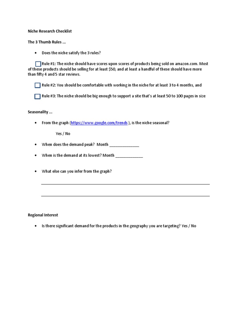 021 Niche Research Checklist | PDF