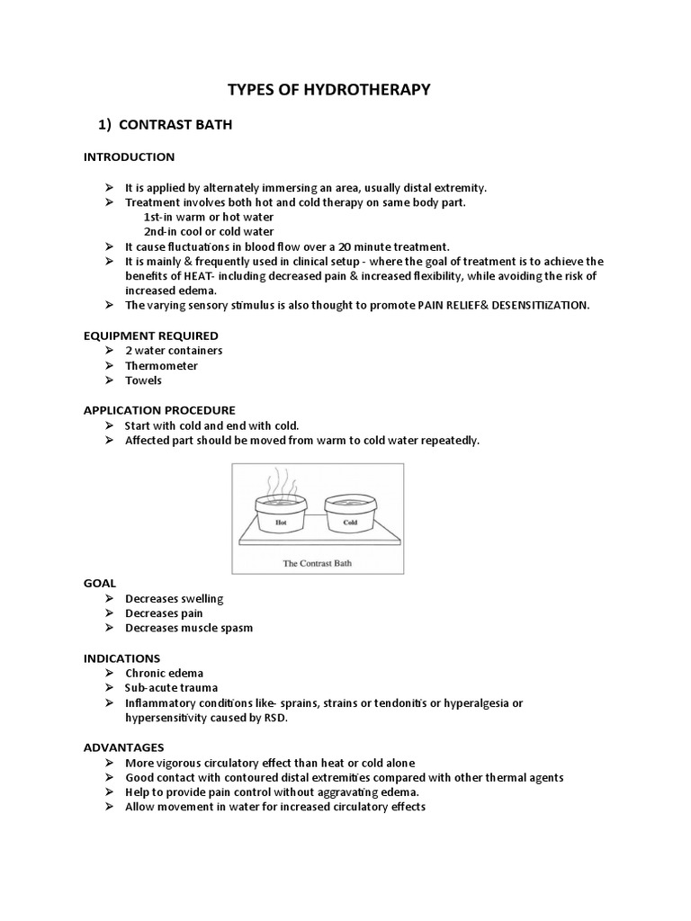 Types of Hydrotherapy 1) Contrast Bath PDF Pain Hemodynamics