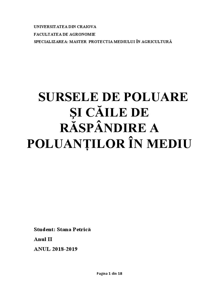 Sursele de Poluare Şi Căile de Răspândire A Poluanților În Mediu | PDF