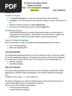 St. Karen's Secondary School Subject-Computer Topic - Ch-1 (Computer Language) Std-6 (Revision) Date-04/07/21 Content:-11