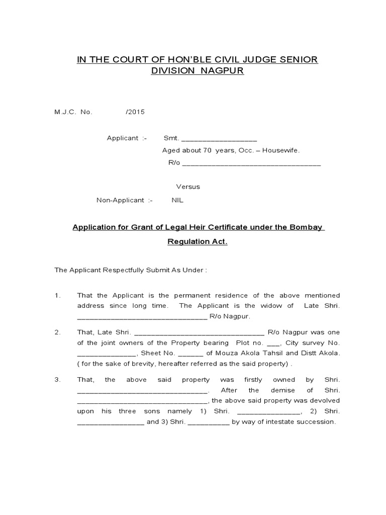 Application for a Legal Heir Certificate PDF Government Justice