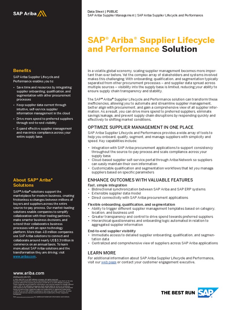 SAP Ariba Supplier Lifecycle and Performance Datasheet | PDF | Supply ...