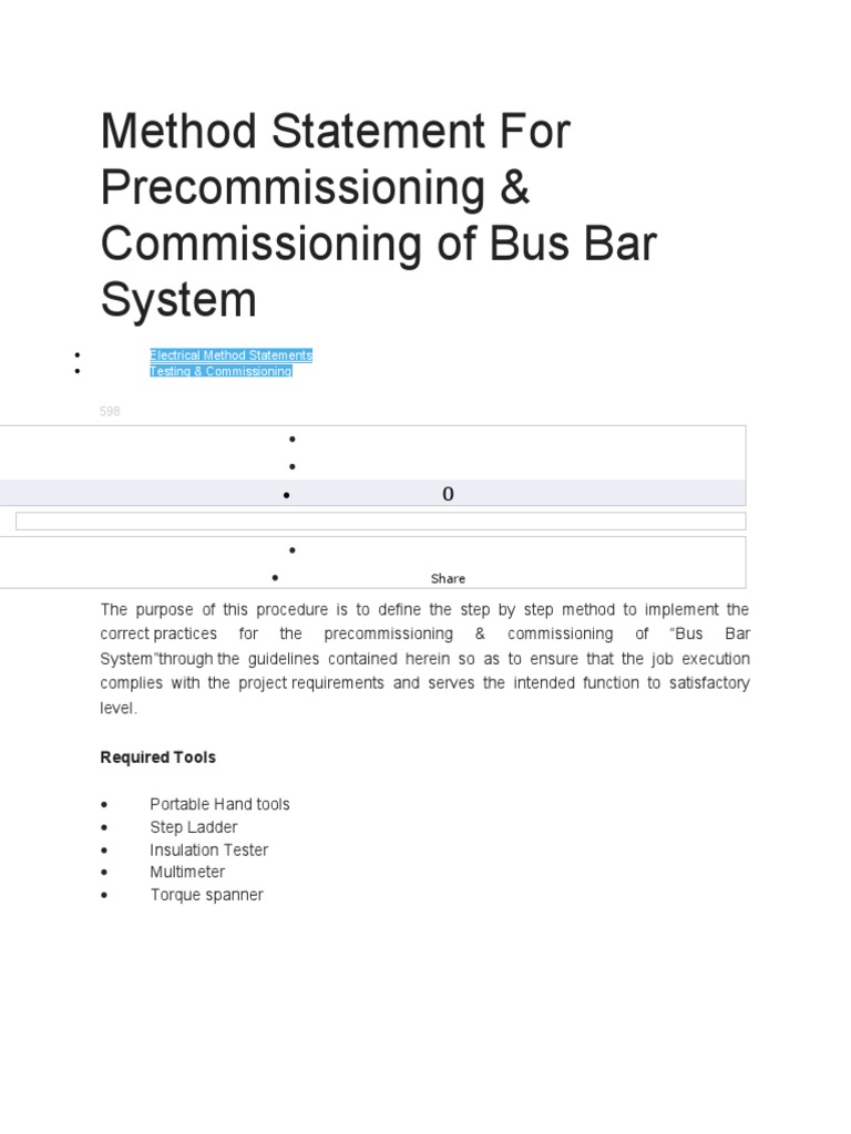 Bus Bar System Testing & Commissioning | PDF