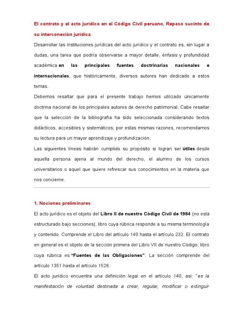 Contrato y acto jurídico en el Código Civil | PDF