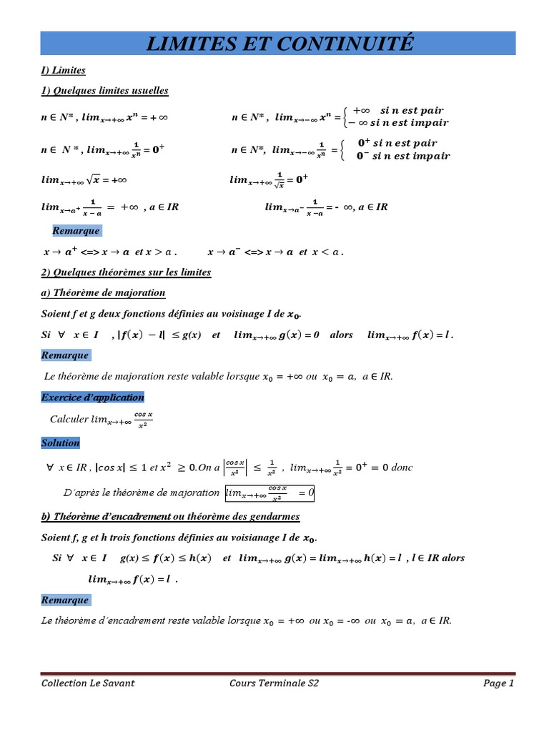 Limites et Continuité en Mathématiques PDF Fonction monotone — free download