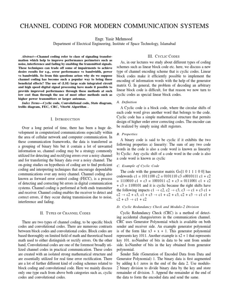Channel Coding For Modern Communication Systems | PDF | Code ...