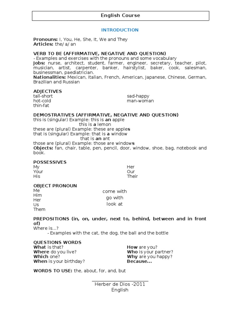 English Course Outline and Topics | PDF