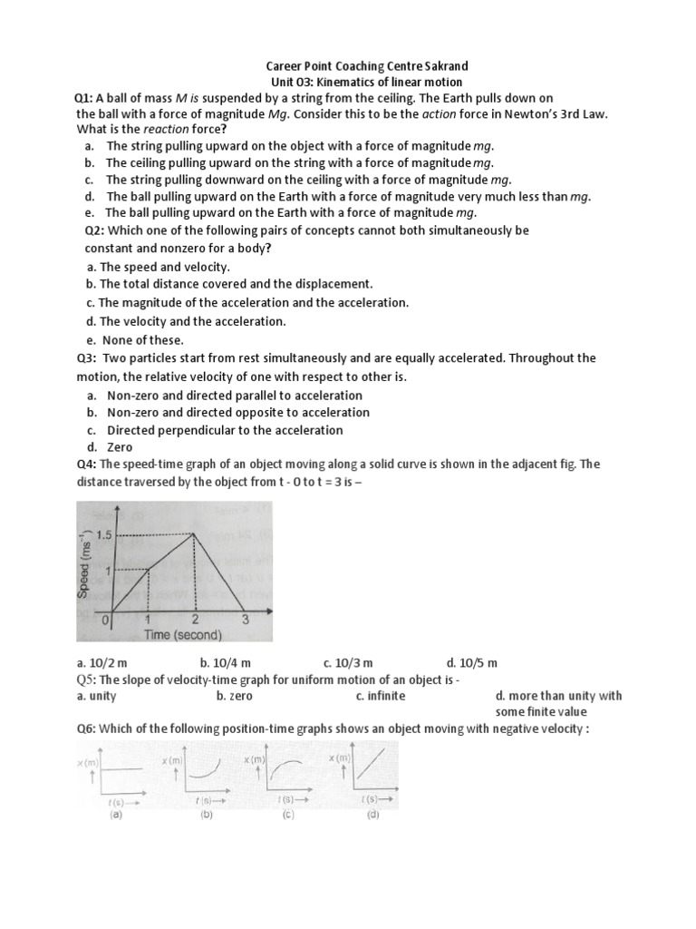 Kinematics Questions for Physics Students | PDF | Acceleration | Force