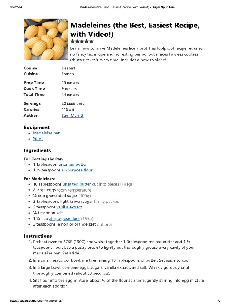 Madeleines (The Best, Easiest Recipe, With Video!) Sugar Spun Run PDF