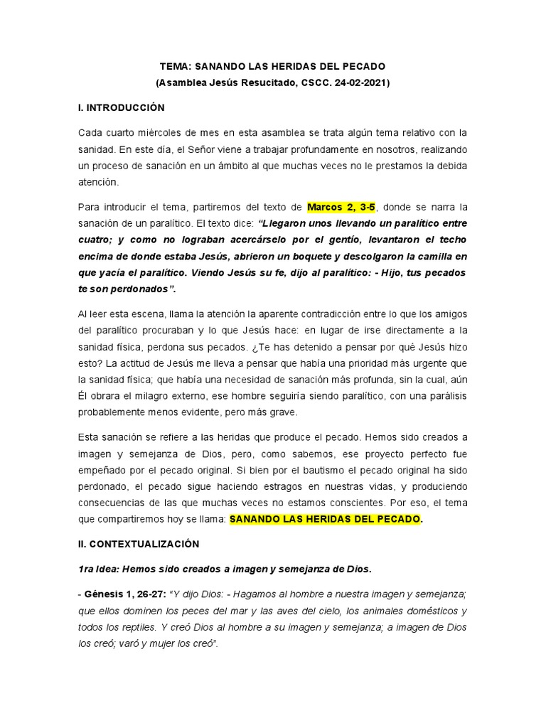 Tema Sanando Las Heridas Del Pecado 24-02-2021 | PDF | Pecado | Jesús
