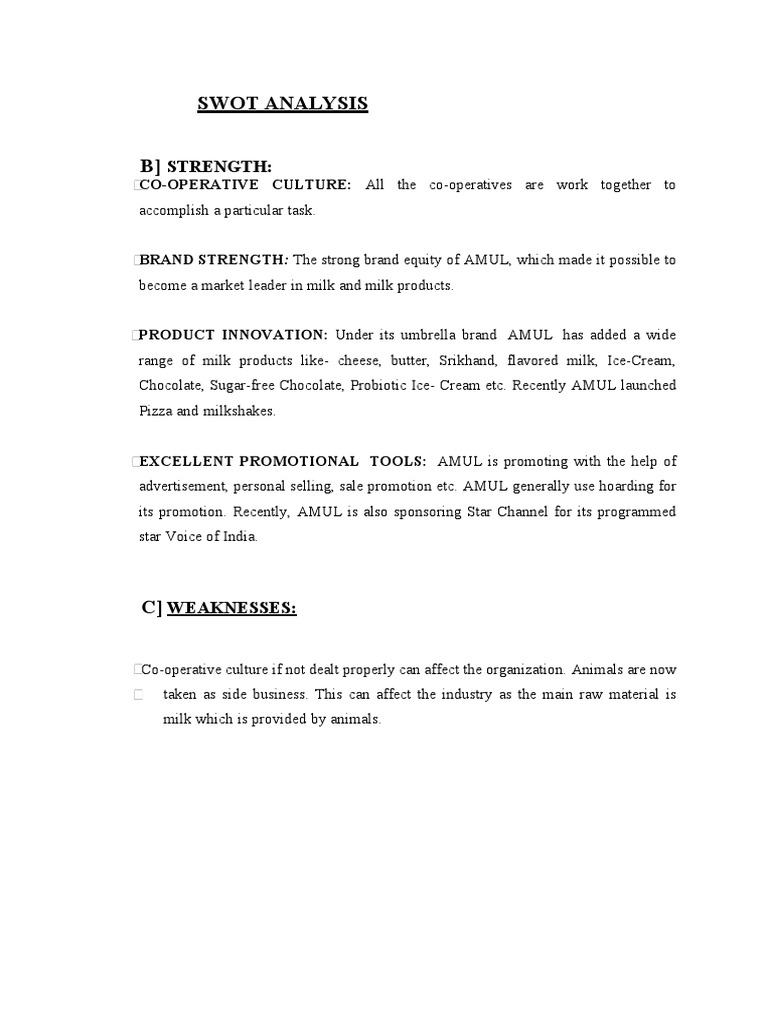 Amul SWOT Analysis Overview | PDF