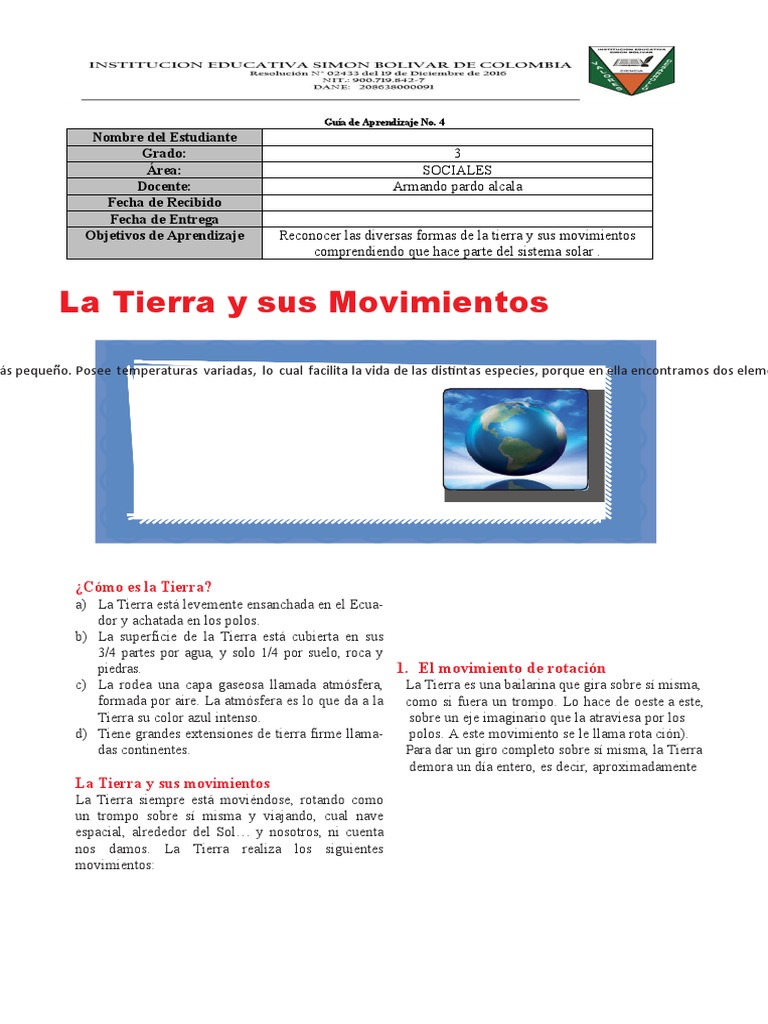 Movimientos de la Tierra para Tercer Grado | PDF | Tierra | Dom