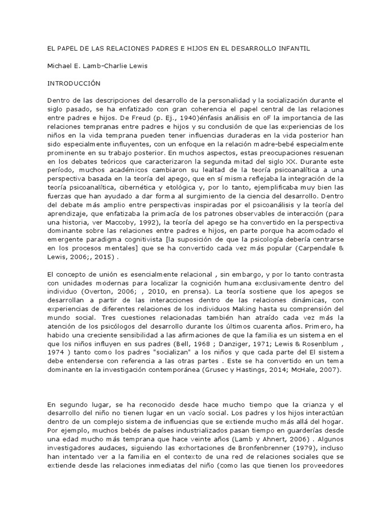 Relaciones Padres e Hijos en el Desarrollo Infantil | PDF | Teoría de ...