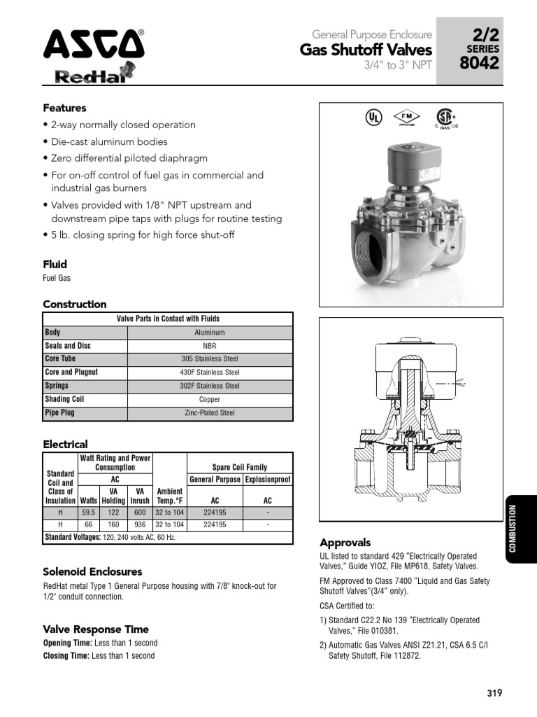 Asco Series 042 Gas Shutoff Catalog PDF Valve Pipe (Fluid Conveyance)