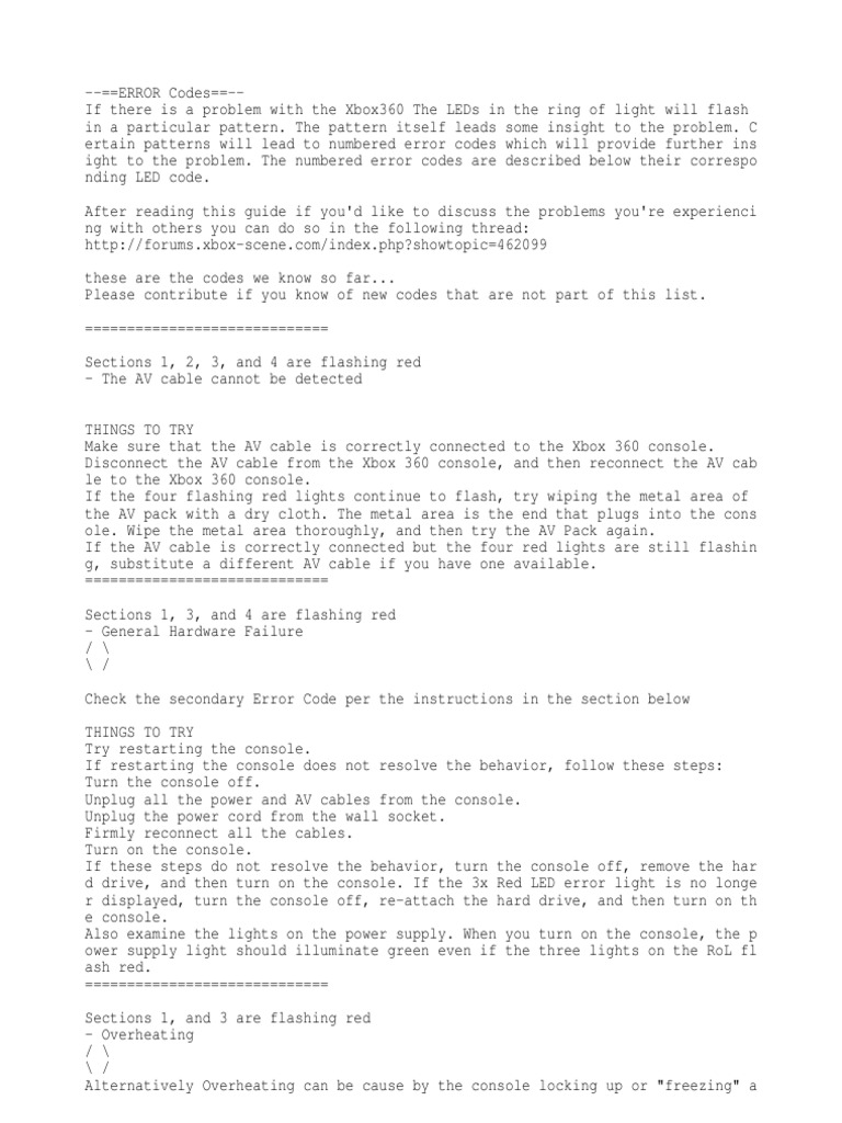 Xbox 360 Error Codes PDF Xbox 360 Flash Memory