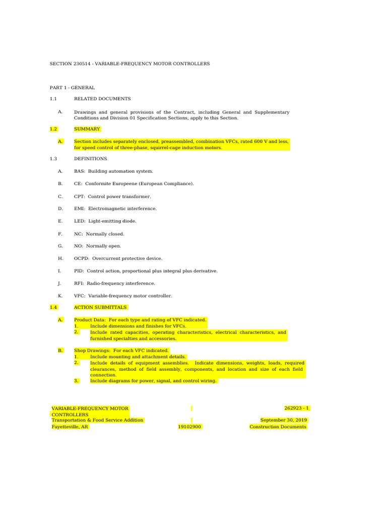 Section 230514 - Variable-Frequency Motor Controllers | PDF ...
