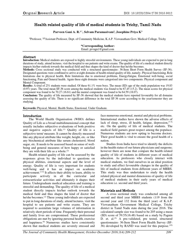 Quality of Life in Medical Students | PDF | Quality Of Life | Medical ...