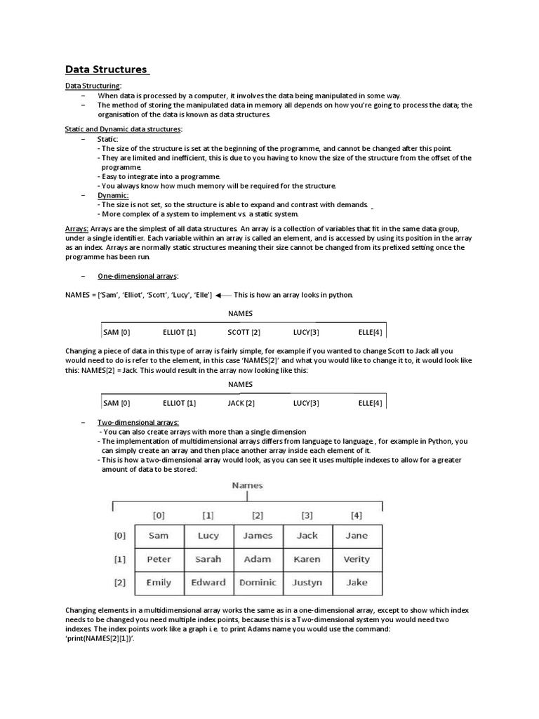 Data Structures Notes | PDF | Data Structure | Array Data Structure