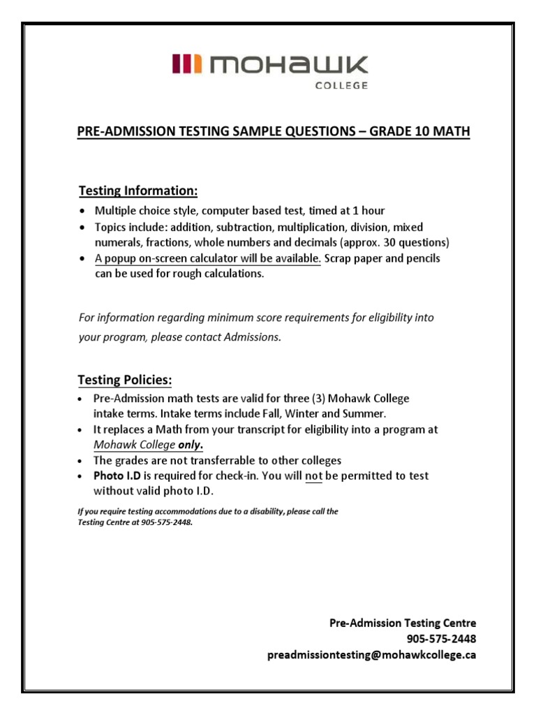 Grade 10 Math Pre-Admission Test Guide | PDF | Arithmetic | Teaching ...