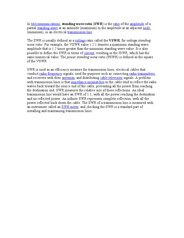 Wave Ratio. For Example, The VSWR Value 1.2:1 Denotes A Maximum ...