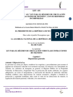 Ley 431 Ley para El Régimen de Circulación Vehicular e Infracciones de Tránsito