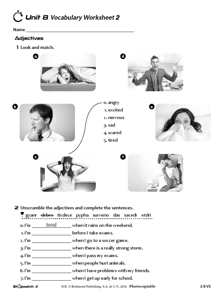 Vocabulary Worksheet: Unit 8 2 | PDF