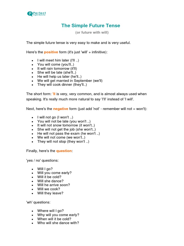 Simple Future Tense Explained | PDF | Languages | Language Arts ...