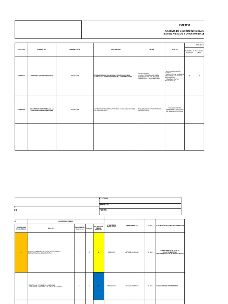 Matriz de Riesgos y Oportunidades | PDF | Business | Economias