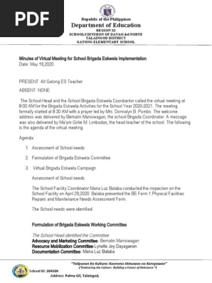 MINUTES OF BRIGADA MEETING