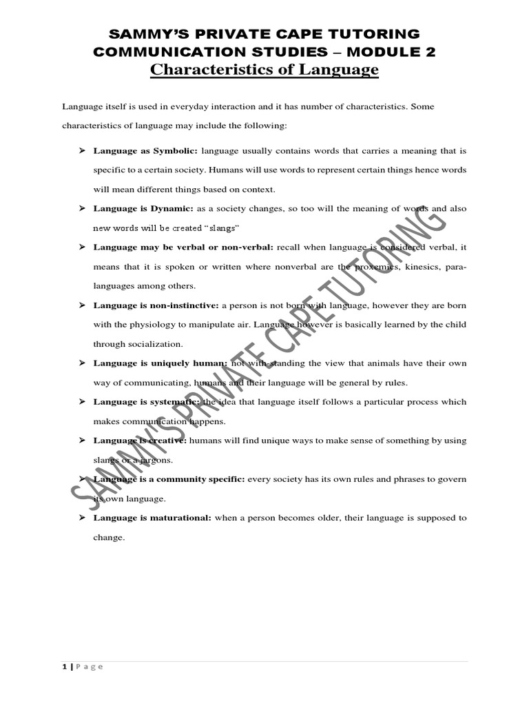 Characteristics of language descargar gratis pdf nonverbal