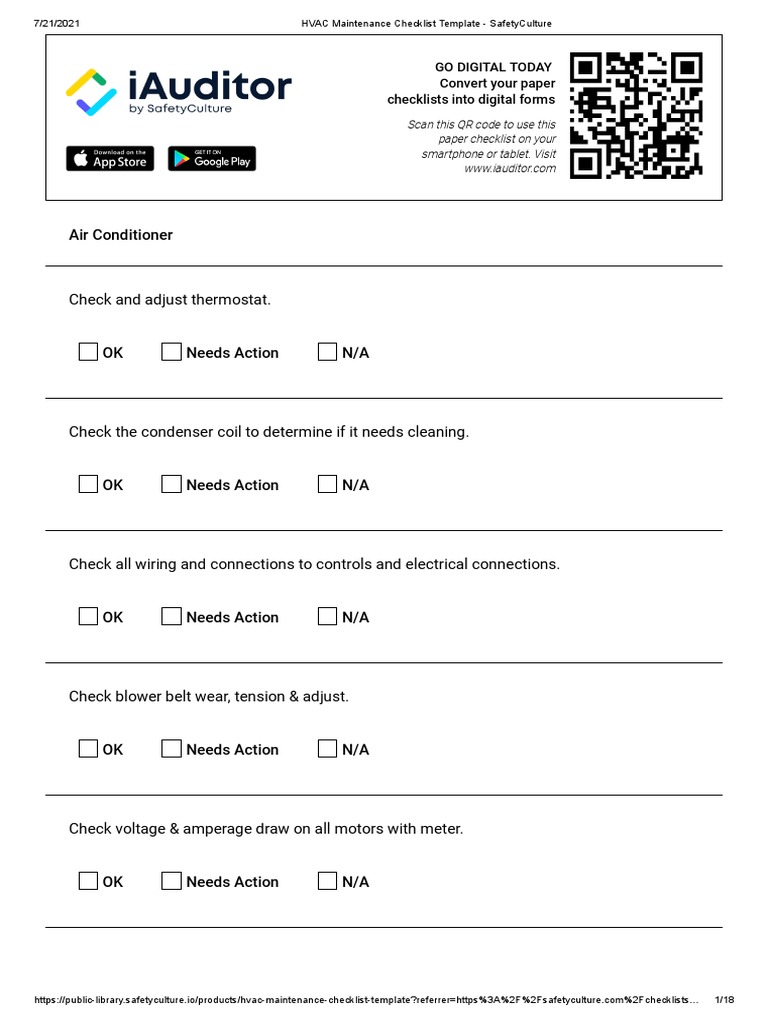 HVAC Maintenance Checklist Template SafetyCulture | PDF | Furnace ...