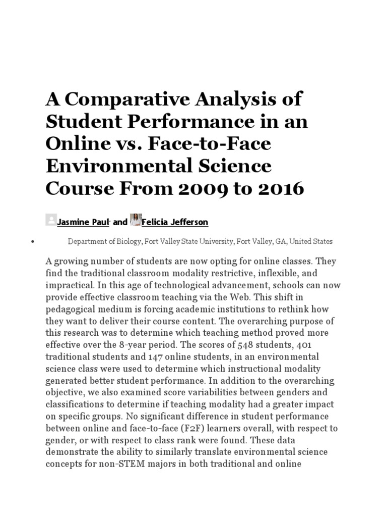 A Comparative Analysis of Student Performance in An Online Vs | PDF ...
