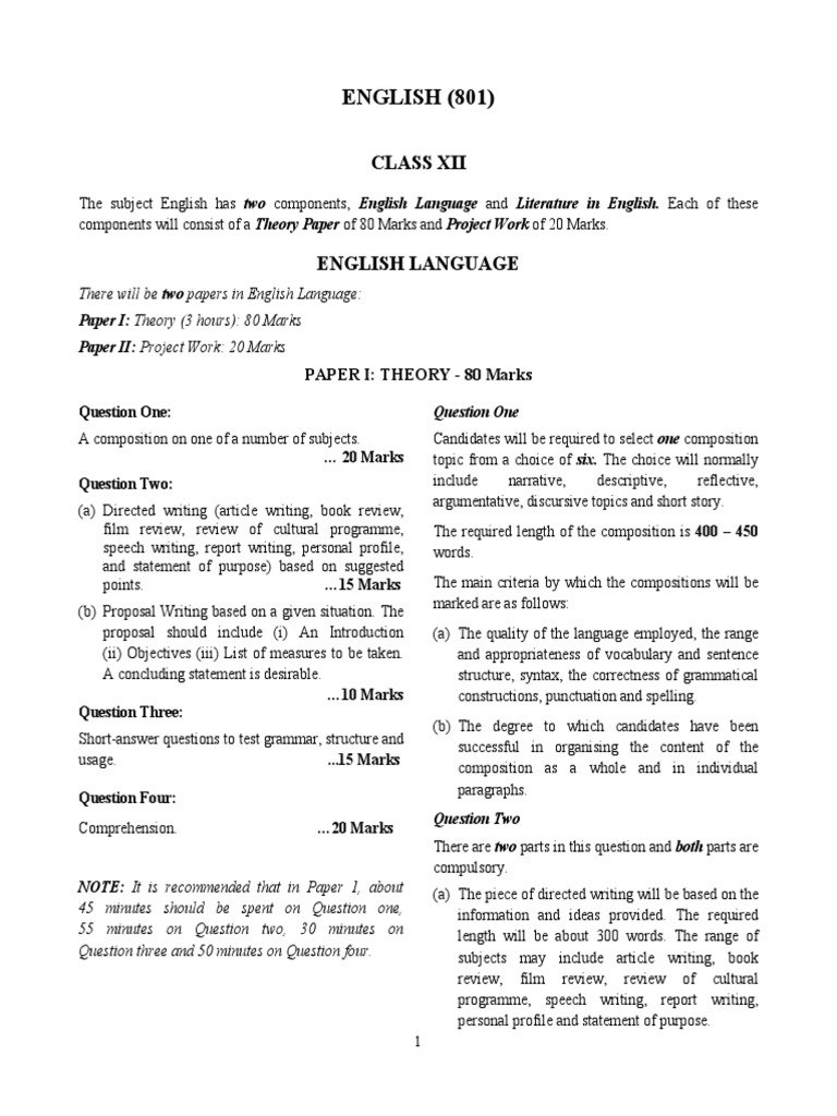 ISC Class 12 English Project Guide | PDF | Reading Comprehension ...