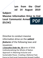Memorandum From The Chief BJMP Dated 14 August 2019 Subject: Massive Information Drive To End Local Communist Armed Conflict (Elcac)