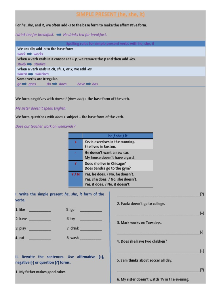 Simple Present (He, She, It) | PDF | Language Mechanics | Syntax