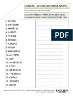 Health Illnesses Vocabulary Word Scramble Game Worksheet