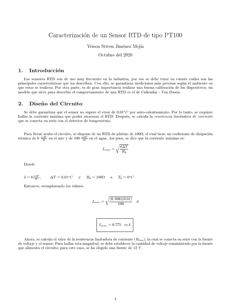 Cracterizacion de Un Sensor RTD de Tipo PT100 | PDF | Sensor | Cantidad