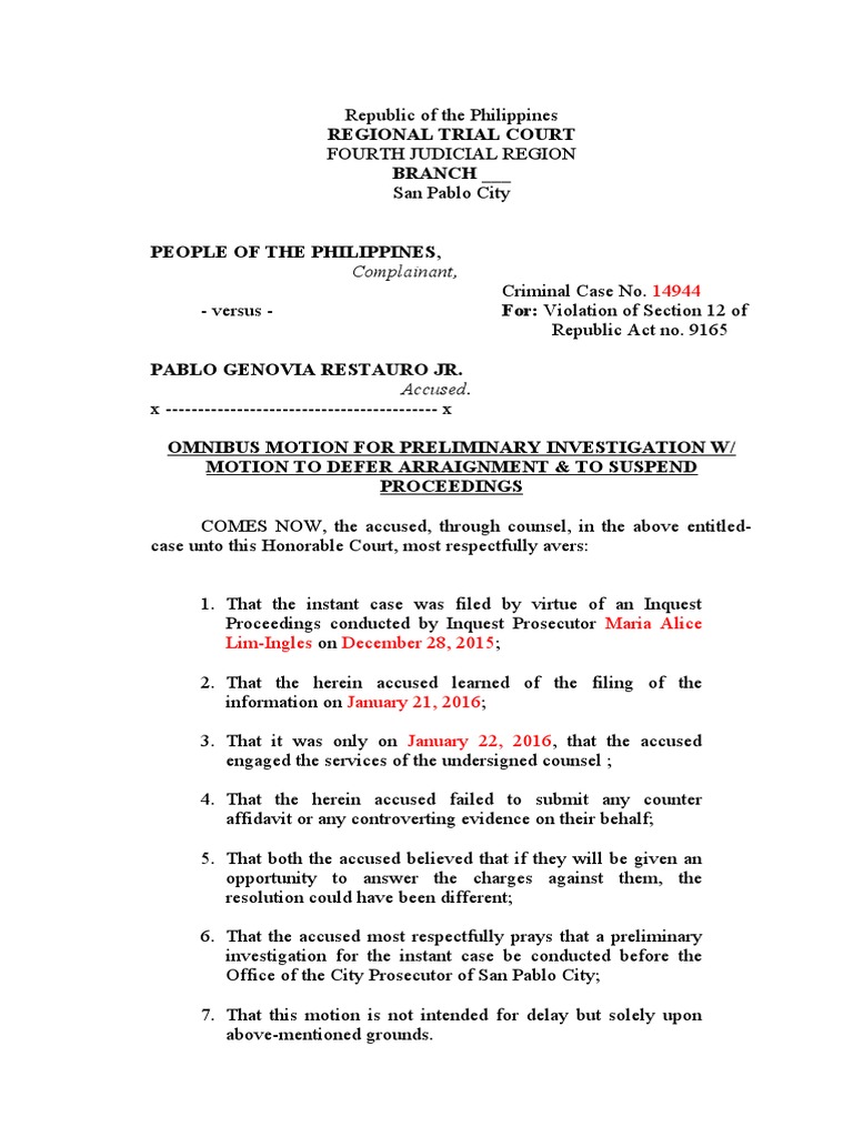 Motion for preliminary investigation pdf prosecutor courts