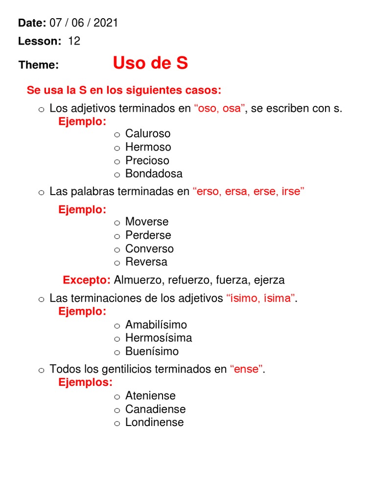 4° Clase - Uso de S | PDF