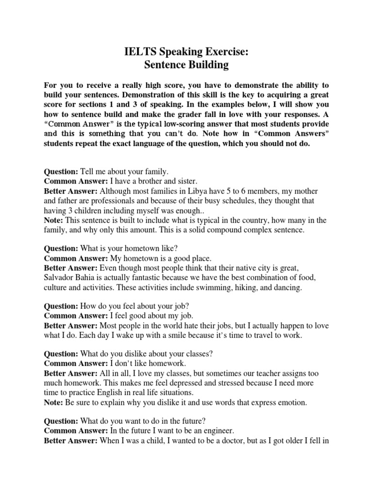 IELTS Speaking Exercise - Sentence.building | PDF | Carnival | Question