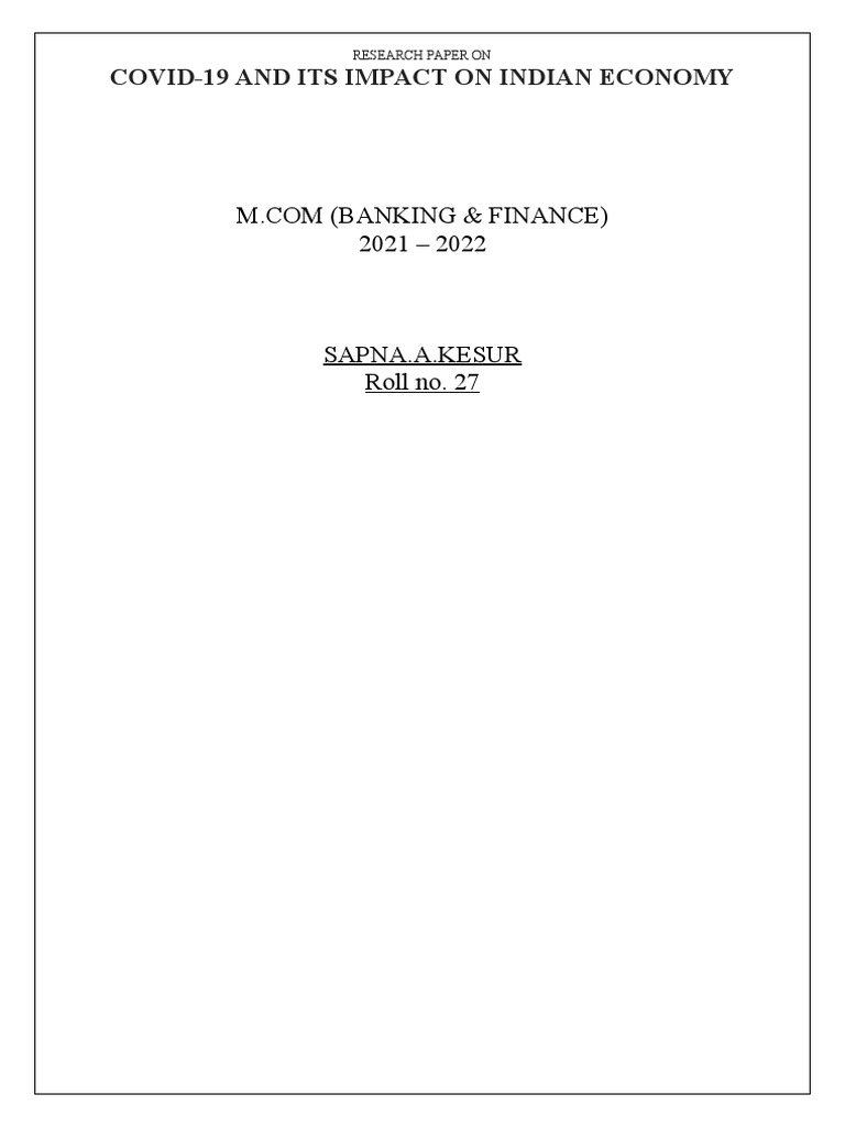 COVID-19's Impact on Indian Economy | PDF | Economy Of India | Economic ...